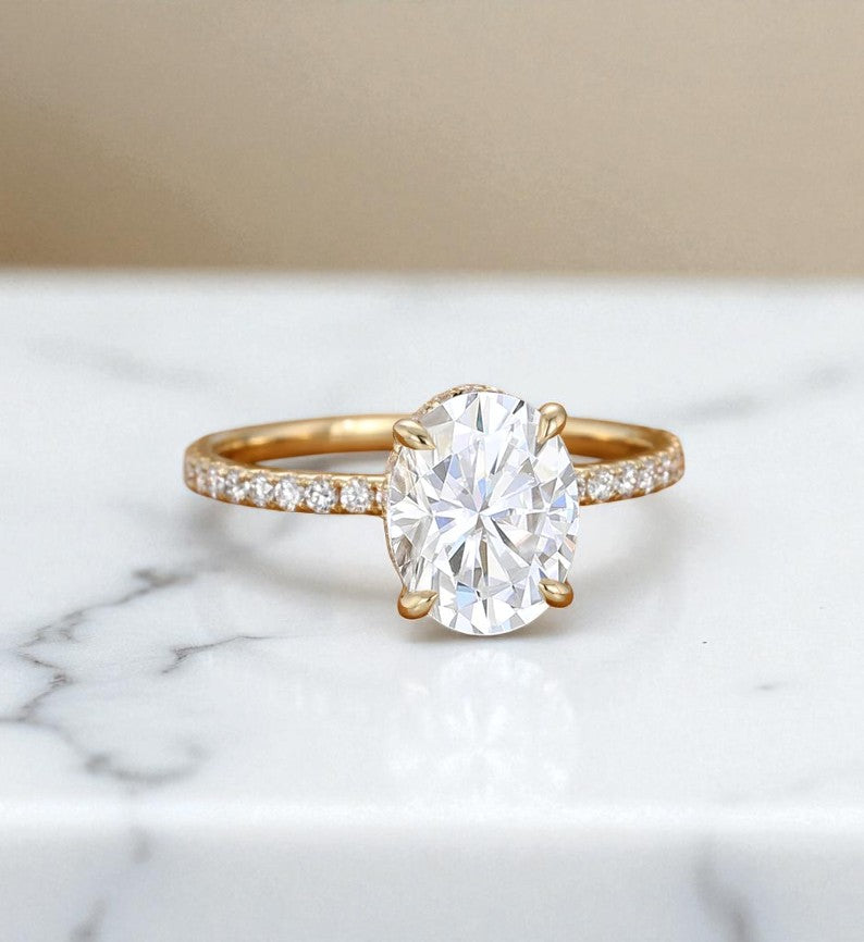 2.40CT Oval Cut Lab Grown Diamond Engagement Ring.Half Eternity Bridal Ring