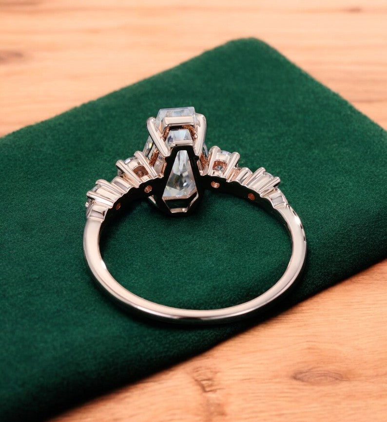 2.0ct Coffin Cut Lab Grown Diamond Engagement Ring • Unique Bridal Ring