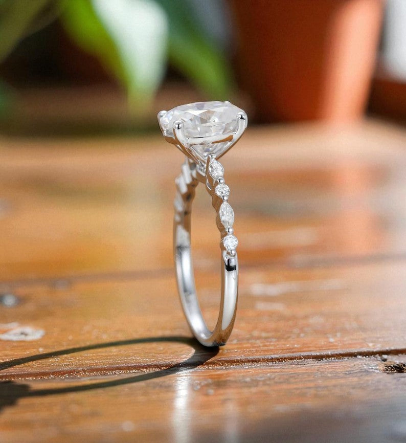 1.5CT Oval Lab Grown Diamond Engagement Ring • Vintage-Inspired White Gold Ring