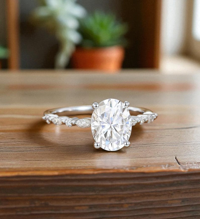 1.5CT Oval Lab Grown Diamond Engagement Ring • Vintage-Inspired White Gold Ring