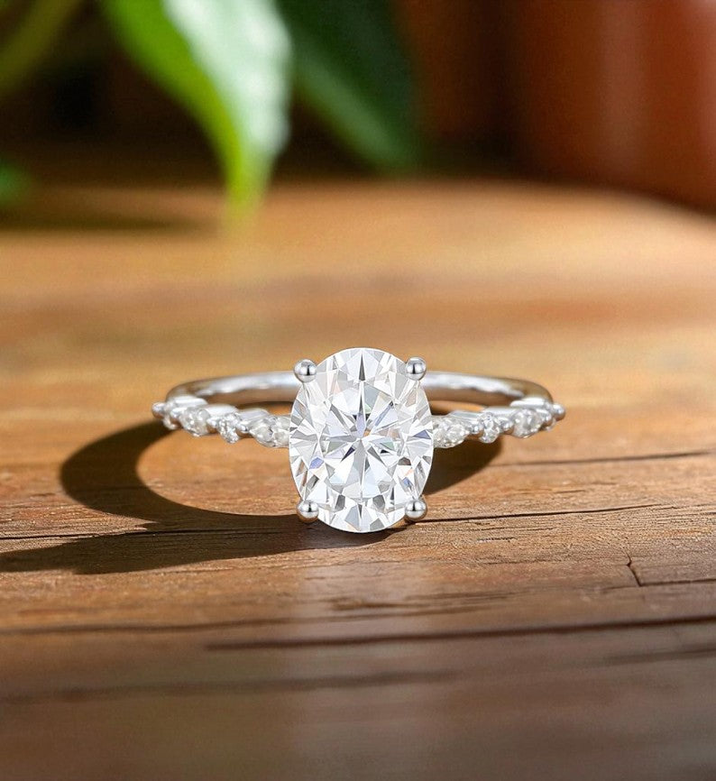 1.5CT Oval Lab Grown Diamond Engagement Ring • Vintage-Inspired White Gold Ring
