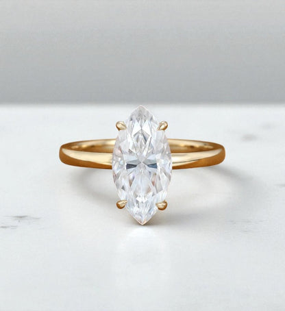  3 ct marquise lab-grown diamond solitaire ring in 14k yellow gold and 18k