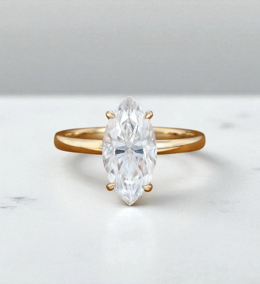 3ct Marquise Lab Grown Diamond Engagement Ring • 14K Yellow Gold Solitaire Ring