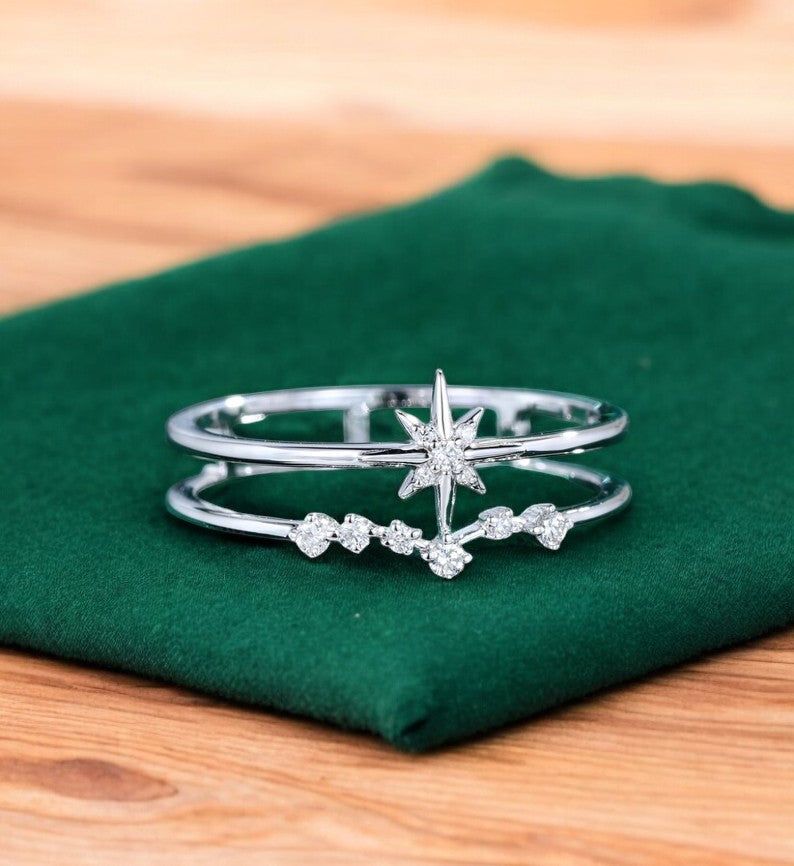 0.120ct Starburst Lab Grown Diamond Ring , Double Band Engagement Ring