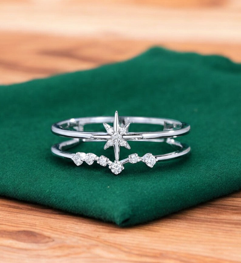 0.120ct Starburst Lab Grown Diamond Ring , Double Band Engagement Ring