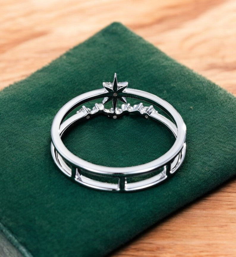 0.120ct Starburst Lab Grown Diamond Ring , Double Band Engagement Ring
