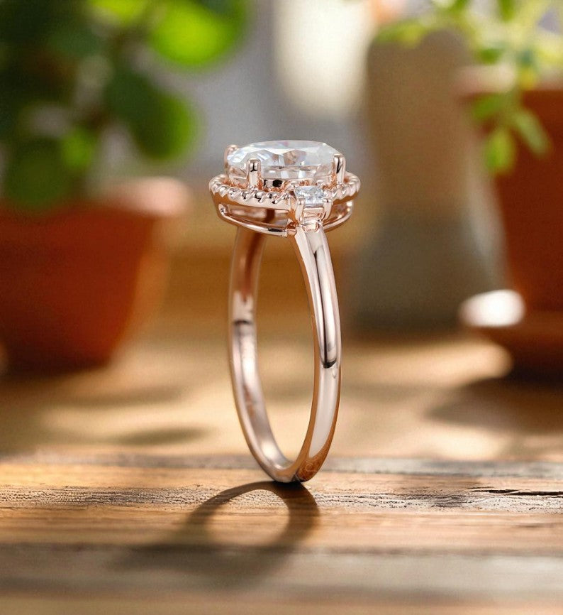1.25 ct Oval Lab Grown Diamond Rose Gold Engagement Ring • Unique Bezel Set Diamond Ring