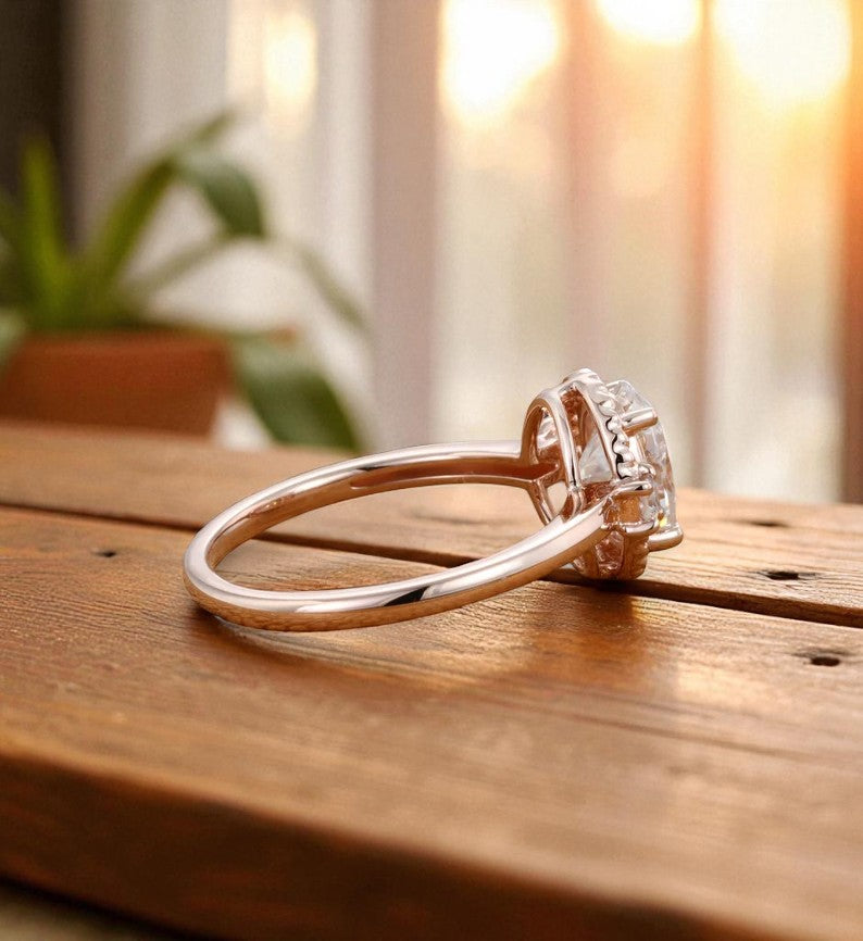 1.25 ct Oval Lab Grown Diamond Rose Gold Engagement Ring • Unique Bezel Set Diamond Ring