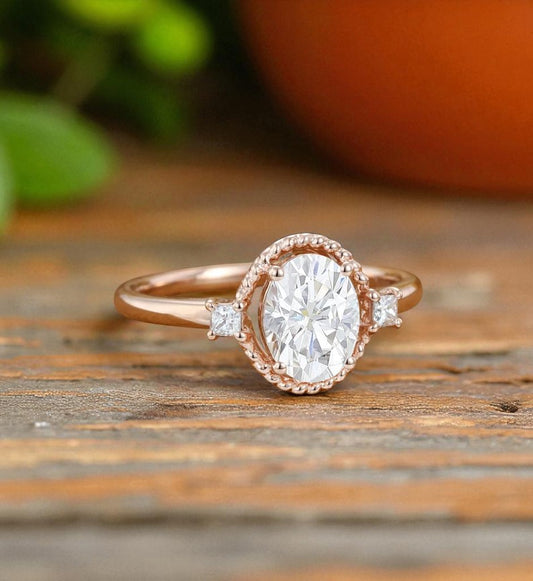 1.25 ct Oval Lab Grown Diamond Rose Gold Engagement Ring • Unique Bezel Set Diamond Ring