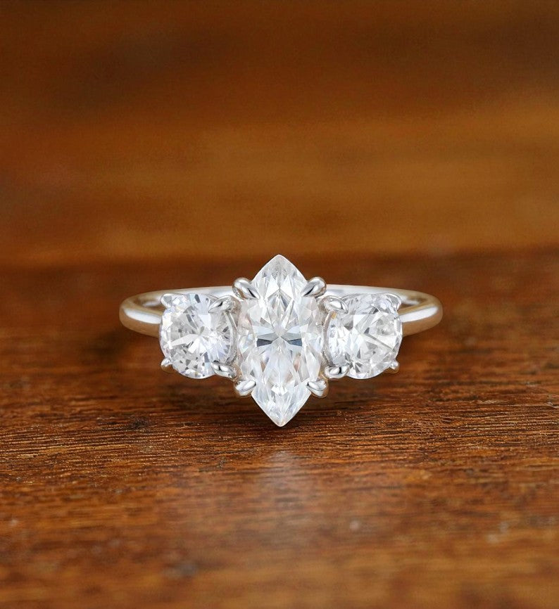 1.00 ct Three Stone Marquise Cut Lab Grown Diamond Engagement Ring