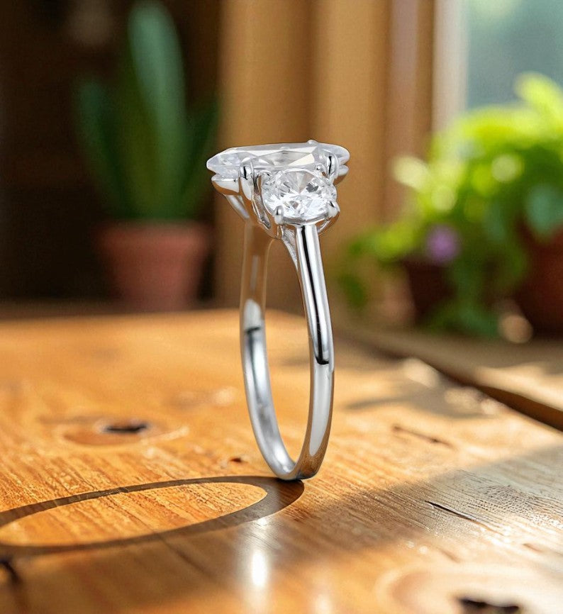 1.00 ct Three Stone Marquise Cut Lab Grown Diamond Engagement Ring