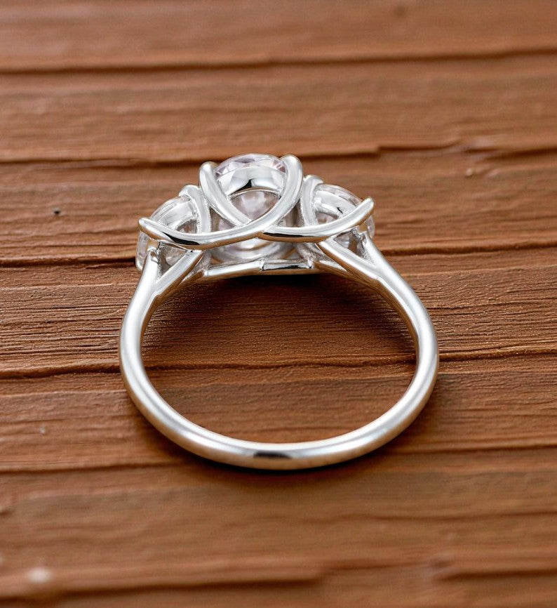 1.00 ct Oval Lab Grown Diamond Engagement Ring • Unique 3-Stone White Gold Cluster Ring
