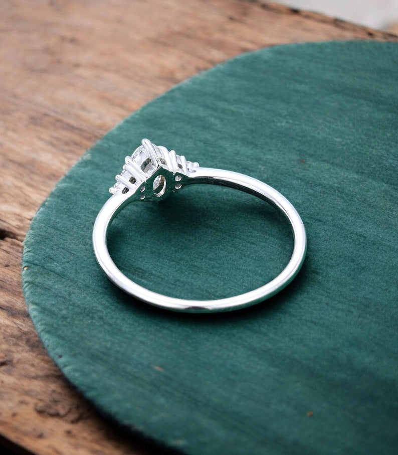 0.50ct Oval Cut Lab Grown Diamond Engagement Ring • Vintage Cluster Ring
