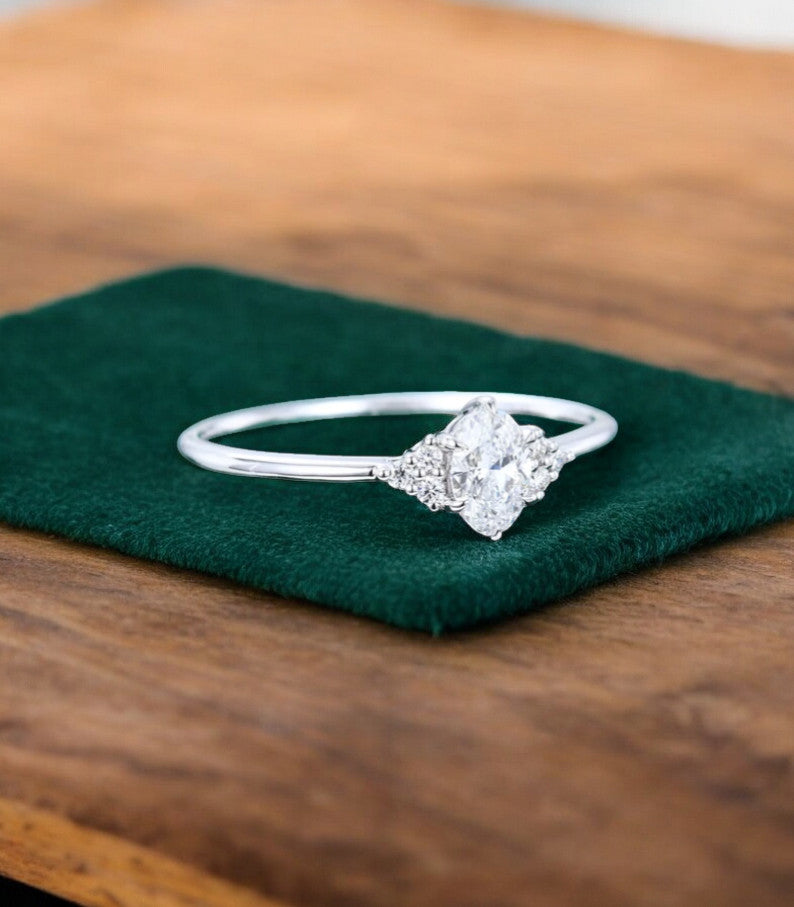 0.50ct Oval Cut Lab Grown Diamond Engagement Ring • Vintage Cluster Ring