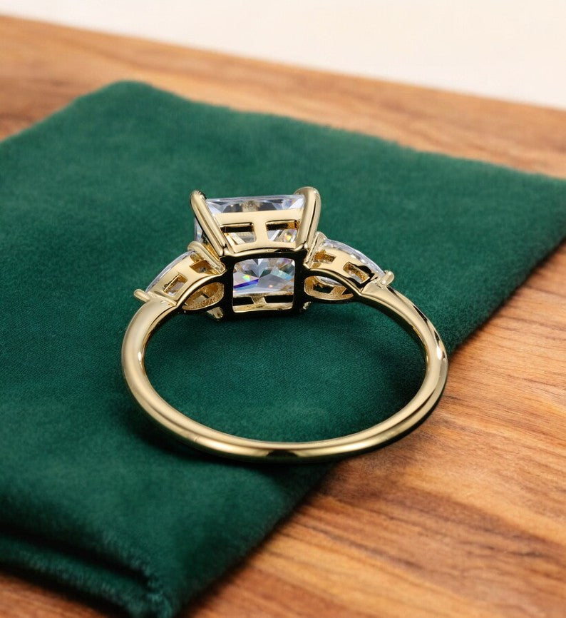 2.350 ct Princess Cut Lab Grown Diamond Engagement Ring • Three Stone Bridal Ring