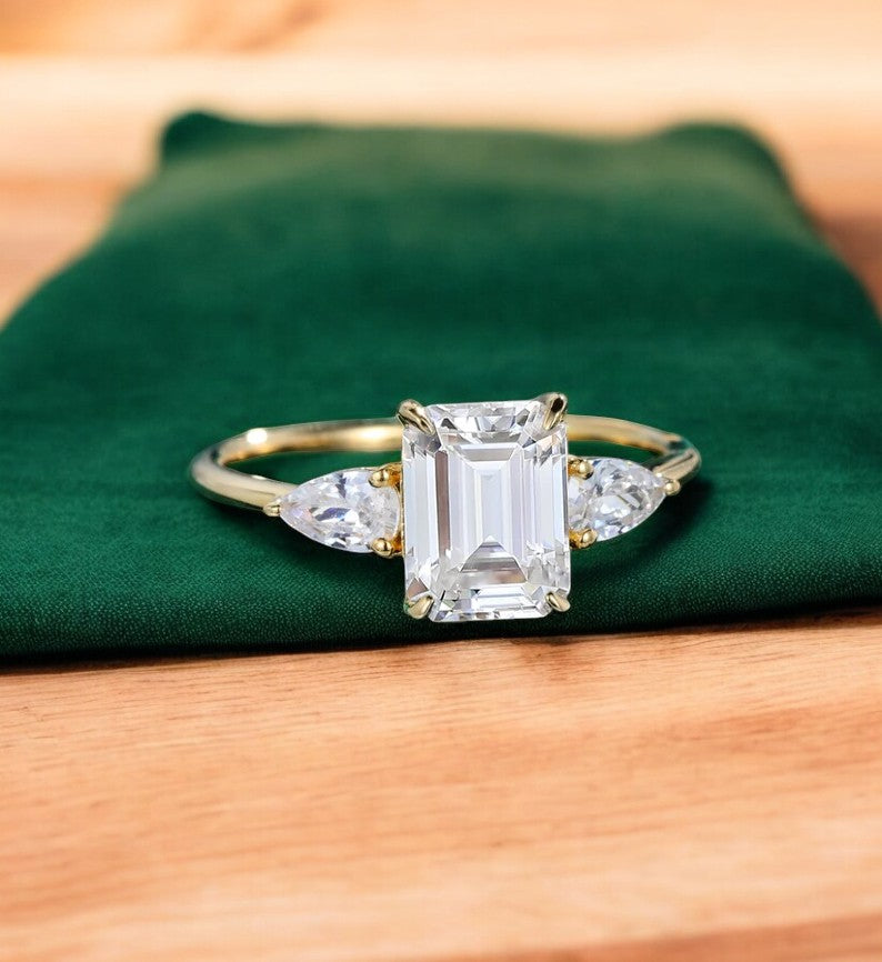 2.10ct Emerald Cut Lab Grown Diamond Engagement Ring • 3-Stone
