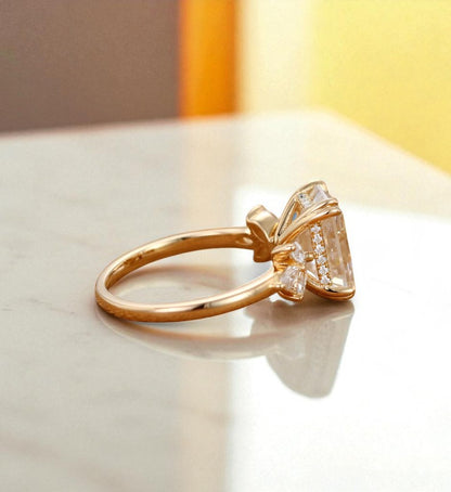3.0ct Emerald Cut Lab Grown Diamond Engagement Ring • Vintage Cluster Bridal Ring