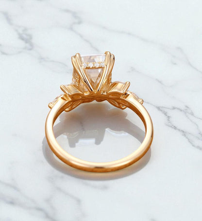 3.0ct Emerald Cut Lab Grown Diamond Engagement Ring • Vintage Cluster Bridal Ring