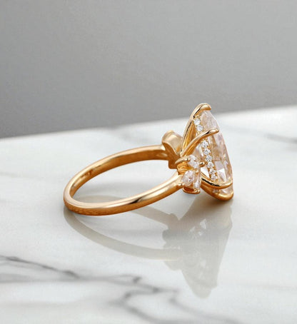 3.0 Marquise Cut Lab Grown Diamond  Engagement Ring • Unique Vintage Cluster Bridal Ring
