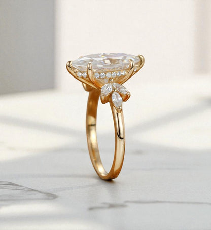 3.0 Marquise Cut Lab Grown Diamond  Engagement Ring • Unique Vintage Cluster Bridal Ring