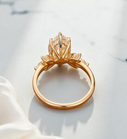 3.0 Marquise Cut Lab Grown Diamond  Engagement Ring • Unique Vintage Cluster Bridal Ring