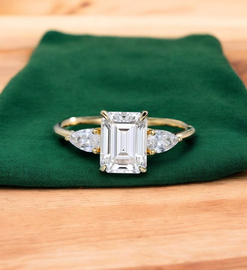 2.10ct Emerald Cut Lab Grown Diamond Engagement Ring • 3-Stone