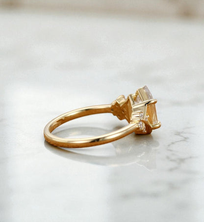 Lab Grown Diamond Hexagon Engagement Ring • Vintage Yellow Gold Cluster Bridal Ring