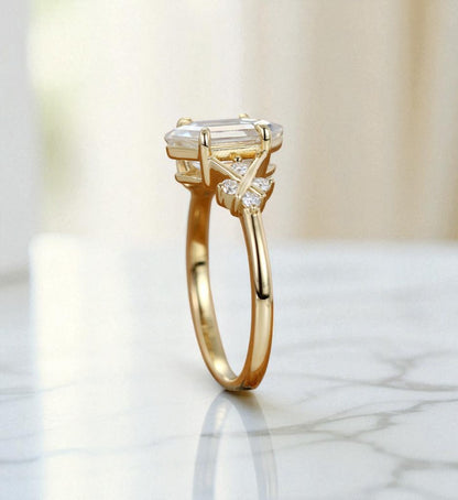 Lab Grown Diamond Hexagon Engagement Ring • Vintage Yellow Gold Cluster Bridal Ring