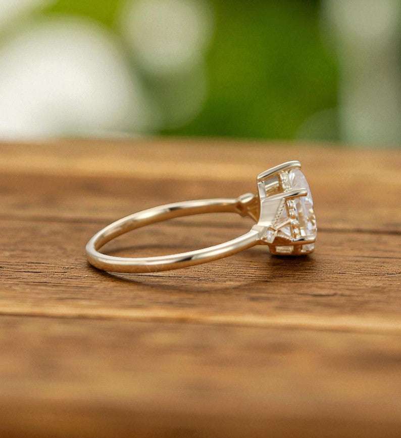 2.0ct Pear Cut Lab Grown Diamond Engagement Ring • Vintage Art Deco Inspired Ring