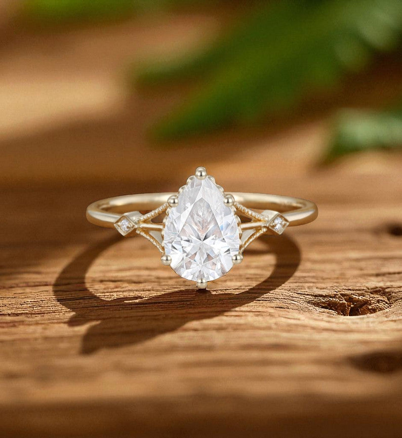 2.0ct Pear Cut Lab Grown Diamond Engagement Ring • Vintage Art Deco Inspired Ring