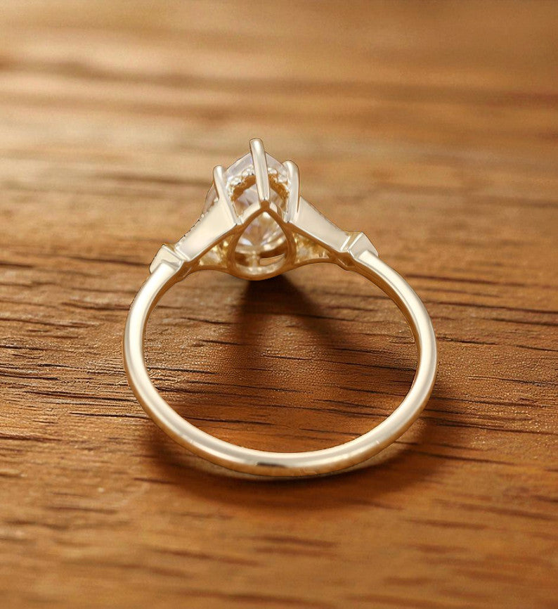 2.0ct Pear Cut Lab Grown Diamond Engagement Ring • Vintage Art Deco Inspired Ring