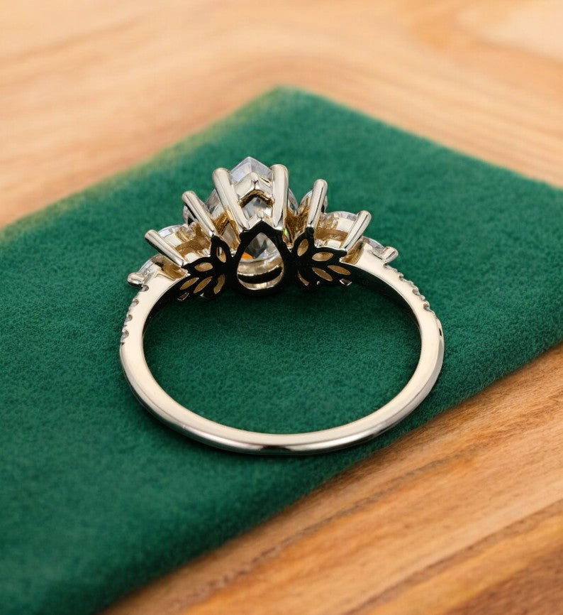 1.25 ct Pear Cut Lab Grown Engagement Ring • Vintage Floral Cluster Bridal Ring