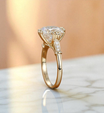 Lab Grown Cushion Cut Lab-Grown Engagement Ring • Vintage Yellow Gold Bridal Ring