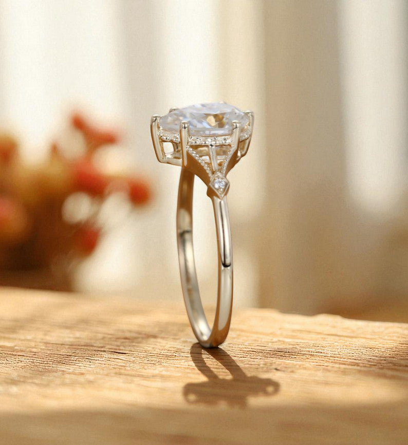 2.0ct Pear Cut Lab Grown Diamond Engagement Ring • Vintage Art Deco Inspired Ring