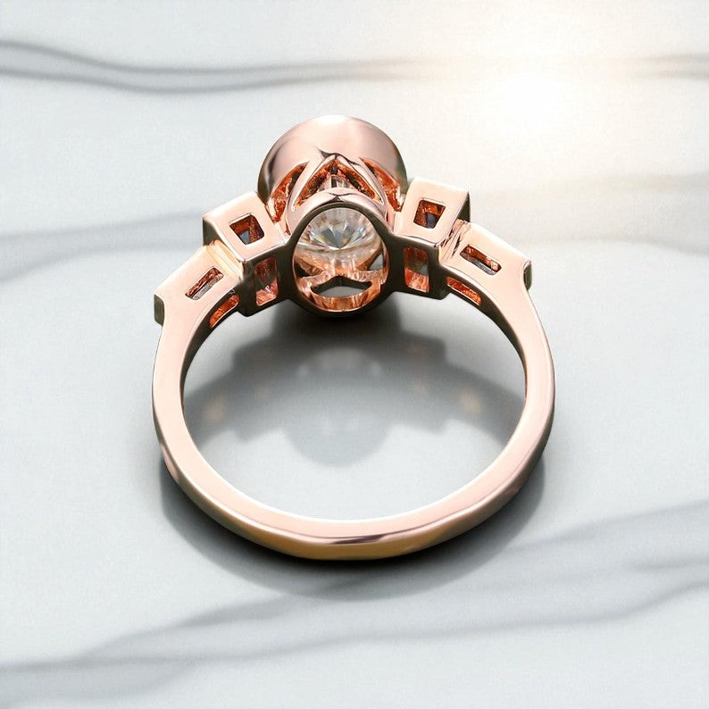 1.75 ct Oval Lab Grown Diamond Engagement Ring • Vintage Rose Gold Bezel Set Ring