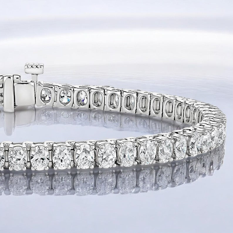 12.25ct. Oval Cut Natural Diamond Tennis Bracelet In 14k White Gold 7"