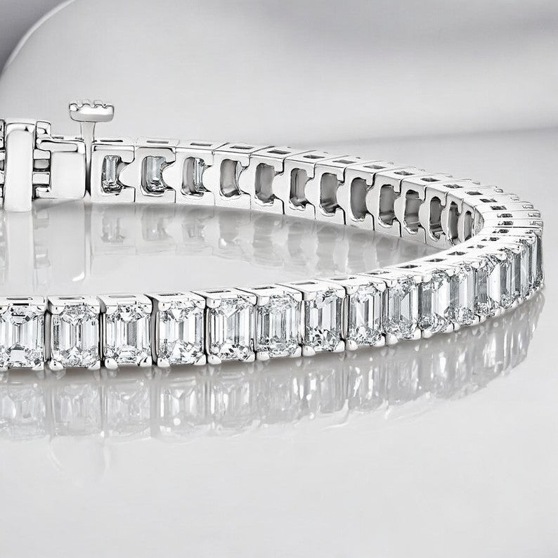 8.00ct. Emerald Cut Natural Diamond Tennis Bracelet In 14k White Gold 7"