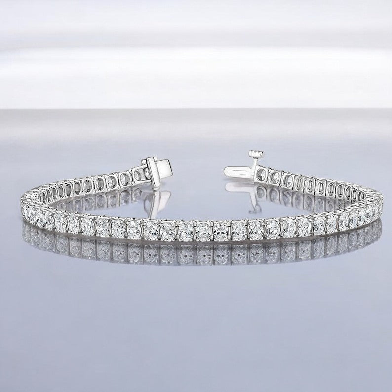 12.25ct. Oval Cut Natural Diamond Tennis Bracelet In 14k White Gold 7"