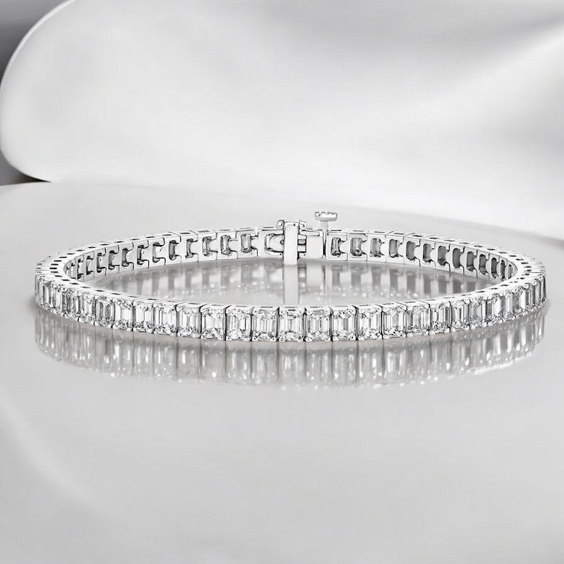 8.00ct. Emerald Cut Natural Diamond Tennis Bracelet In 14k White Gold 7"