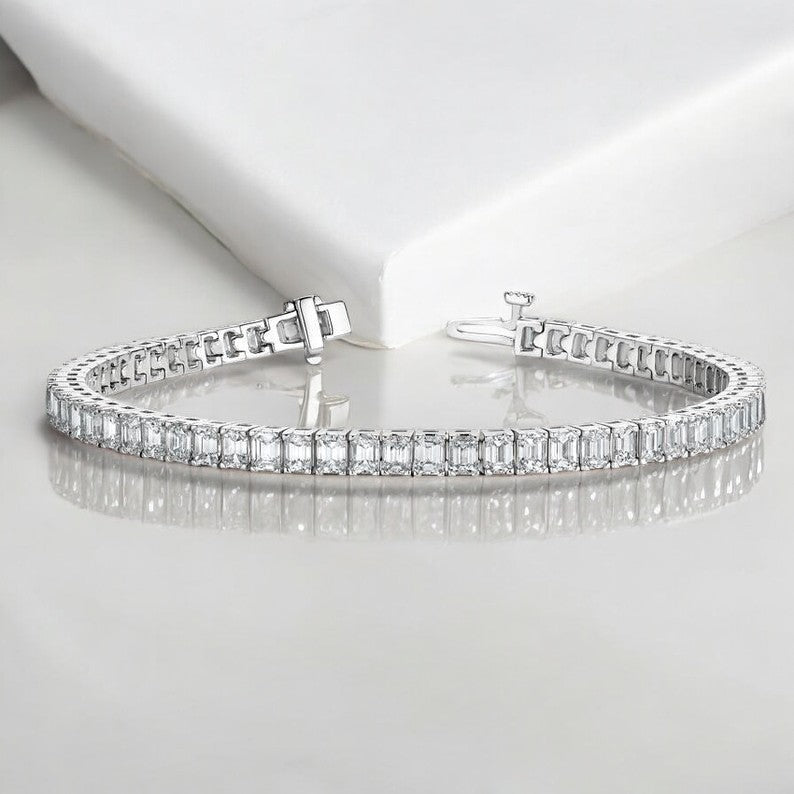 8.00ct. Emerald Cut Natural Diamond Tennis Bracelet In 14k White Gold 7"