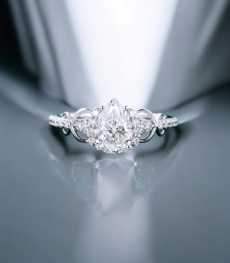 1.0 CT Pear Shape Natural Diamond Engagement Ring