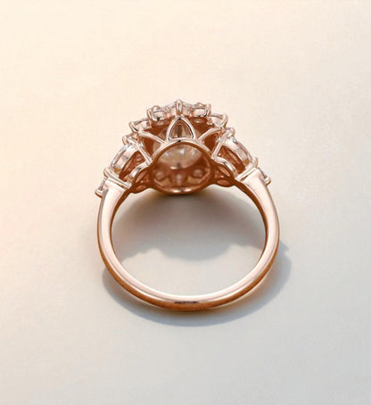 3CT Oval Lab Grown Diamond Cluster Engagement Ring • Vintage Rose Gold Art Deco Bridal Ring