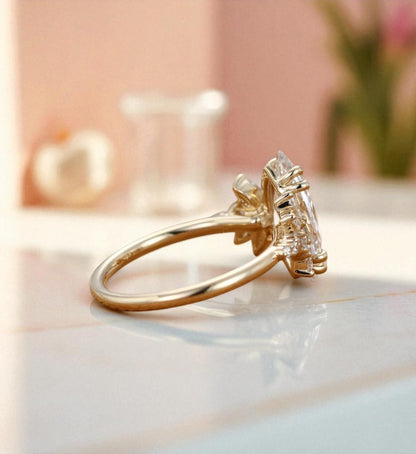 1.50ct Marquise Cut Lab Grown Cluster Engagement Ring • Vintage Art Deco Promise Ring