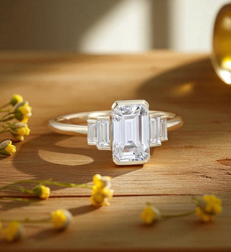 1.50 ct Five Stone Emerald Cut Lab Grown Diamond Engagement Ring