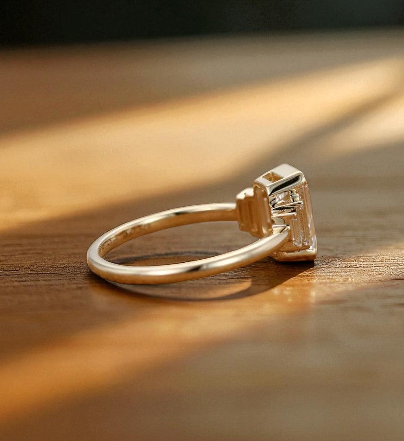 1.50 ct Five Stone Emerald Cut Lab Grown Diamond Engagement Ring