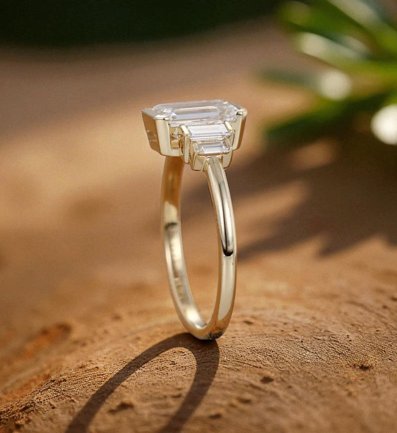 1.50 ct Five Stone Emerald Cut Lab Grown Diamond Engagement Ring