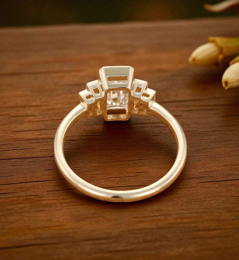 1.50 ct Five Stone Emerald Cut Lab Grown Diamond Engagement Ring