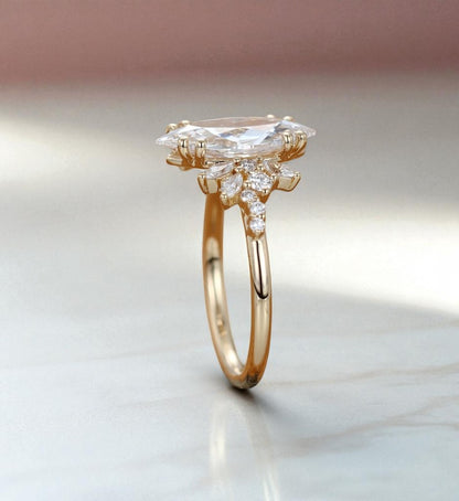 1.50ct Marquise Cut Lab Grown Cluster Engagement Ring • Vintage Art Deco Promise Ring