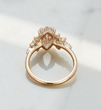 1.50ct Marquise Cut Lab Grown Cluster Engagement Ring • Vintage Art Deco Promise Ring