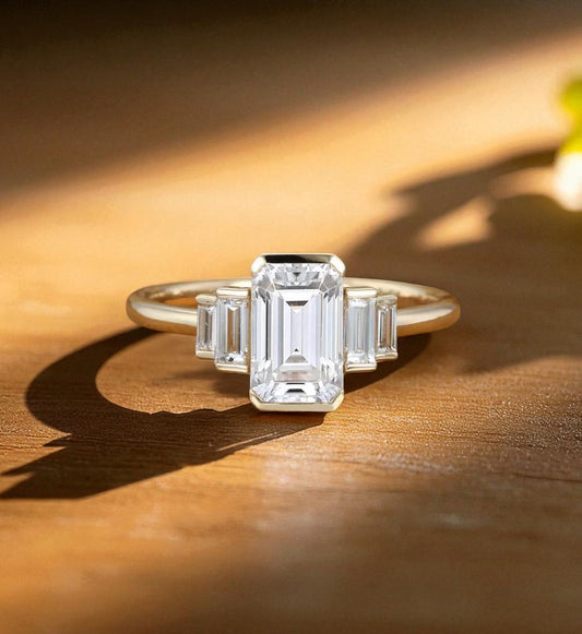 1.50 ct Five Stone Emerald Cut Lab Grown Diamond Engagement Ring